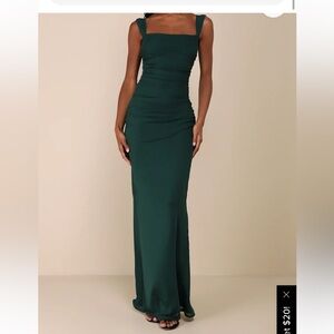 Lulu's Amazing Presence Dark Green Mesh Ruched Column Maxi Dress